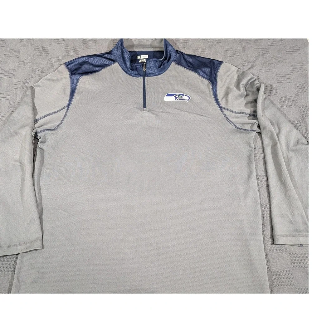 NFL Team Apparel Seattle Seahawks TX3 Cool Quarter Zip Pullover Gray Mens 2XL